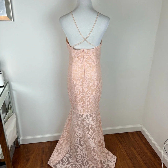 JARLO Revolve Formal Gown CADENCE PEACH Lace Sheer Maxi Dress Size SMALL/10 B37 - Picture 6 of 13